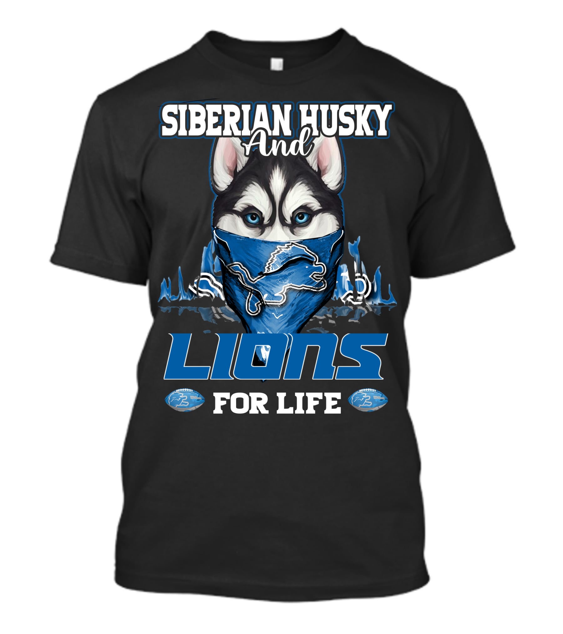 Siberian Husky And Lions For Life Detroit T-Shirt