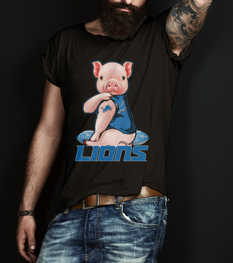 Detroit Lions Pig In Blue T-Shirt