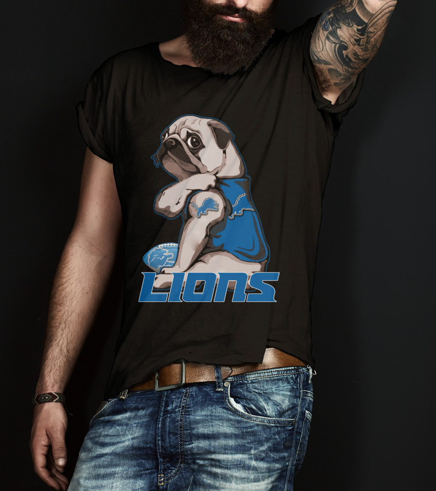 Pug Detroit Lions Football Fan Lifestyle T-Shirt