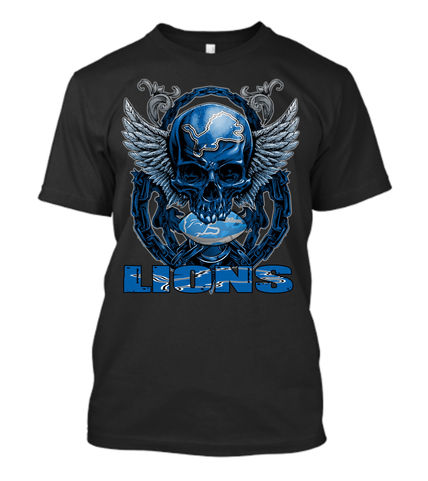 Skullfb Detroit Lions Winged Skull Helmet T-Shirt