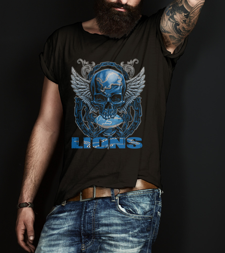 Skullfb Detroit Lions Winged Skull Helmet T-Shirt
