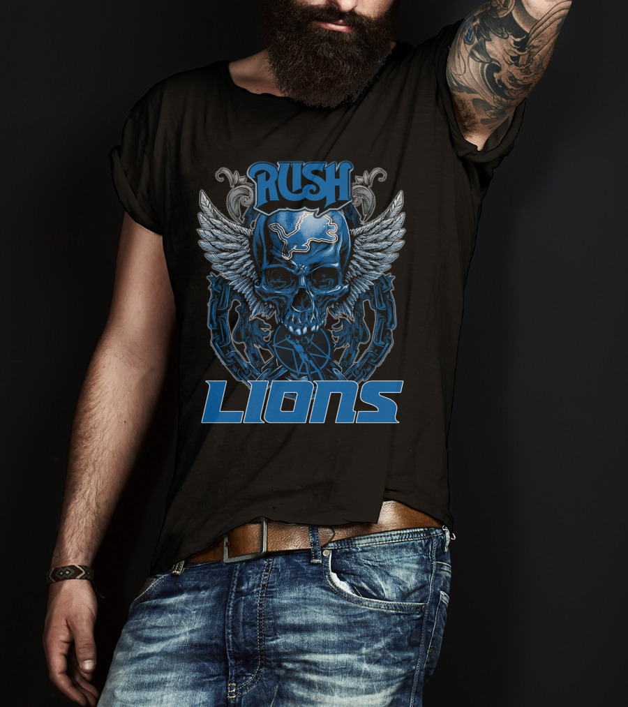 RUSH DETROIT LIONS Skull Winged Chain T-Shirt