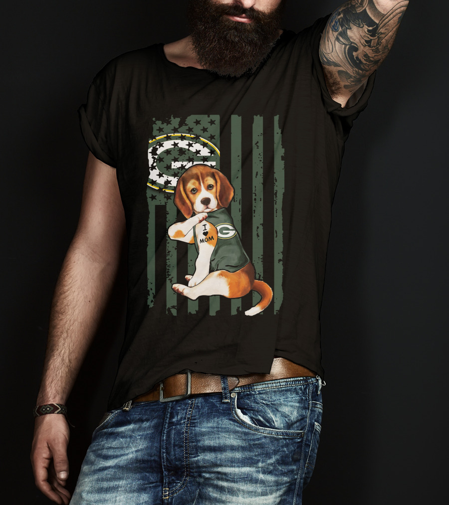 Beagle I Love Mom Green Bay Packers Fan T-Shirt