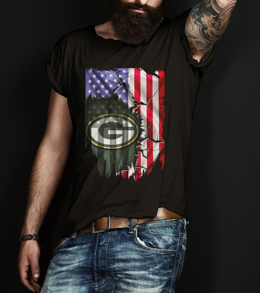 American Flag Green Bay Packers Logo Fusion T-Shirt