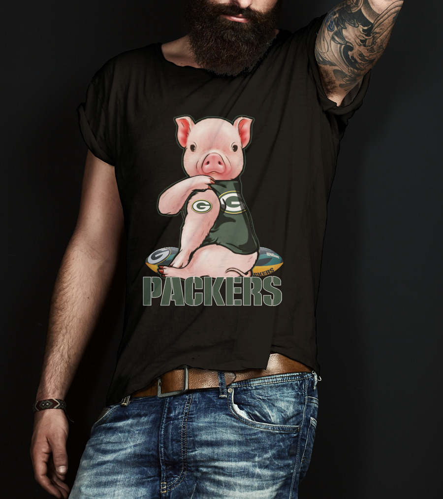Cute Pig Wearing Green Bay Packers Jersey With Footballs T-Shirt