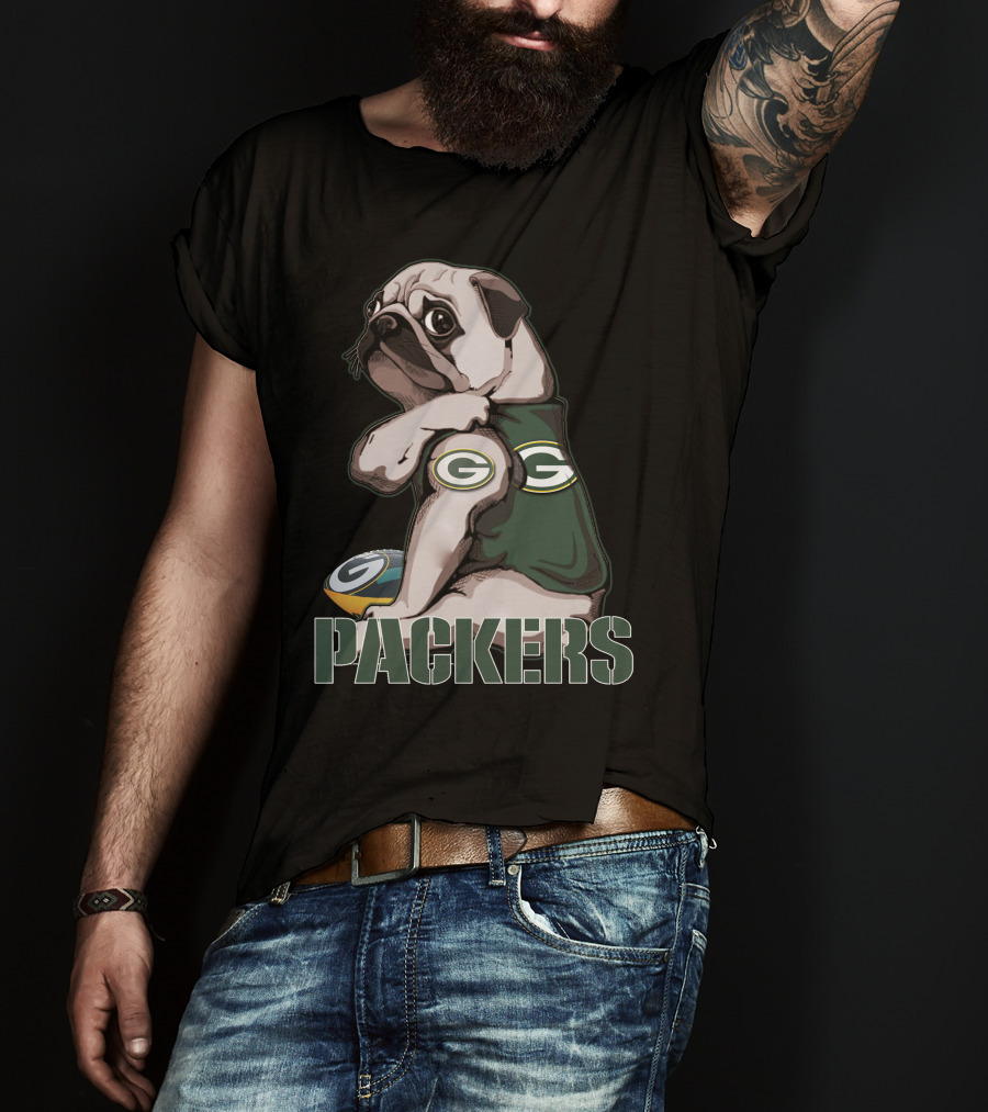 Packers Pug With Green Bay Logo Football T-Shirt