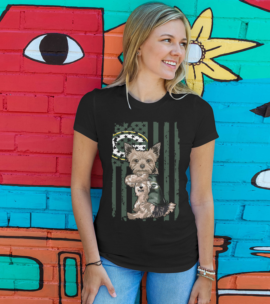 Yorkshire Terrier I Love Mom Green Bay Packers Football T-Shirt