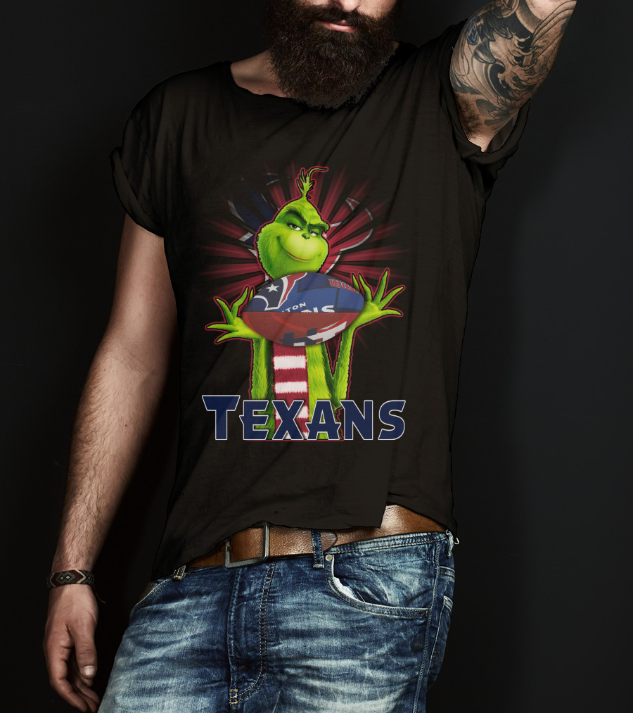 Grinch Holding Houston Texans Football T-Shirt