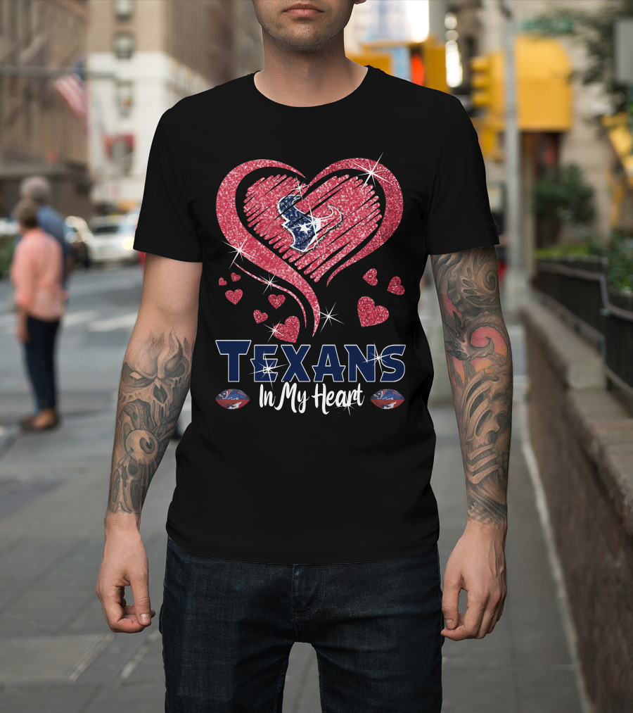 Texans In My Heart Sparkling Hearts T-Shirt