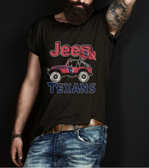Jeep Houston Texans Logo With Flag And Off-Road T-Shirt