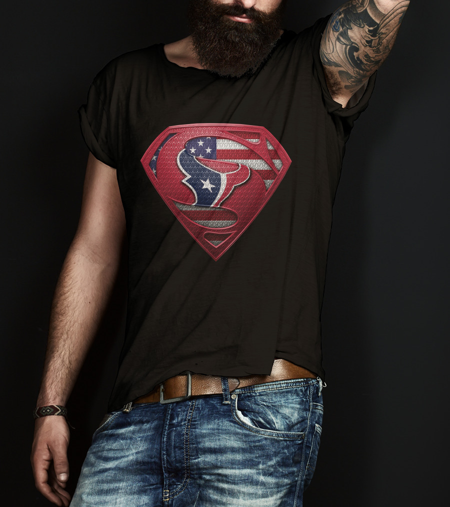 Houston Texans Superman Logo American Flag T-Shirt