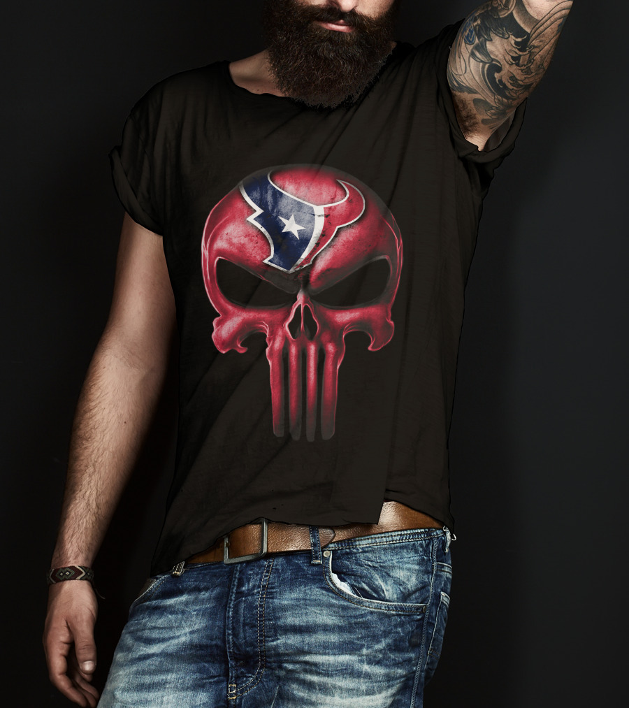 Skull Houston Texans Logo Red And Blue Fusion T-Shirt