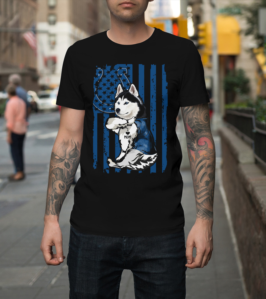 Siberian Husky Mom Colts American Flag T-Shirt