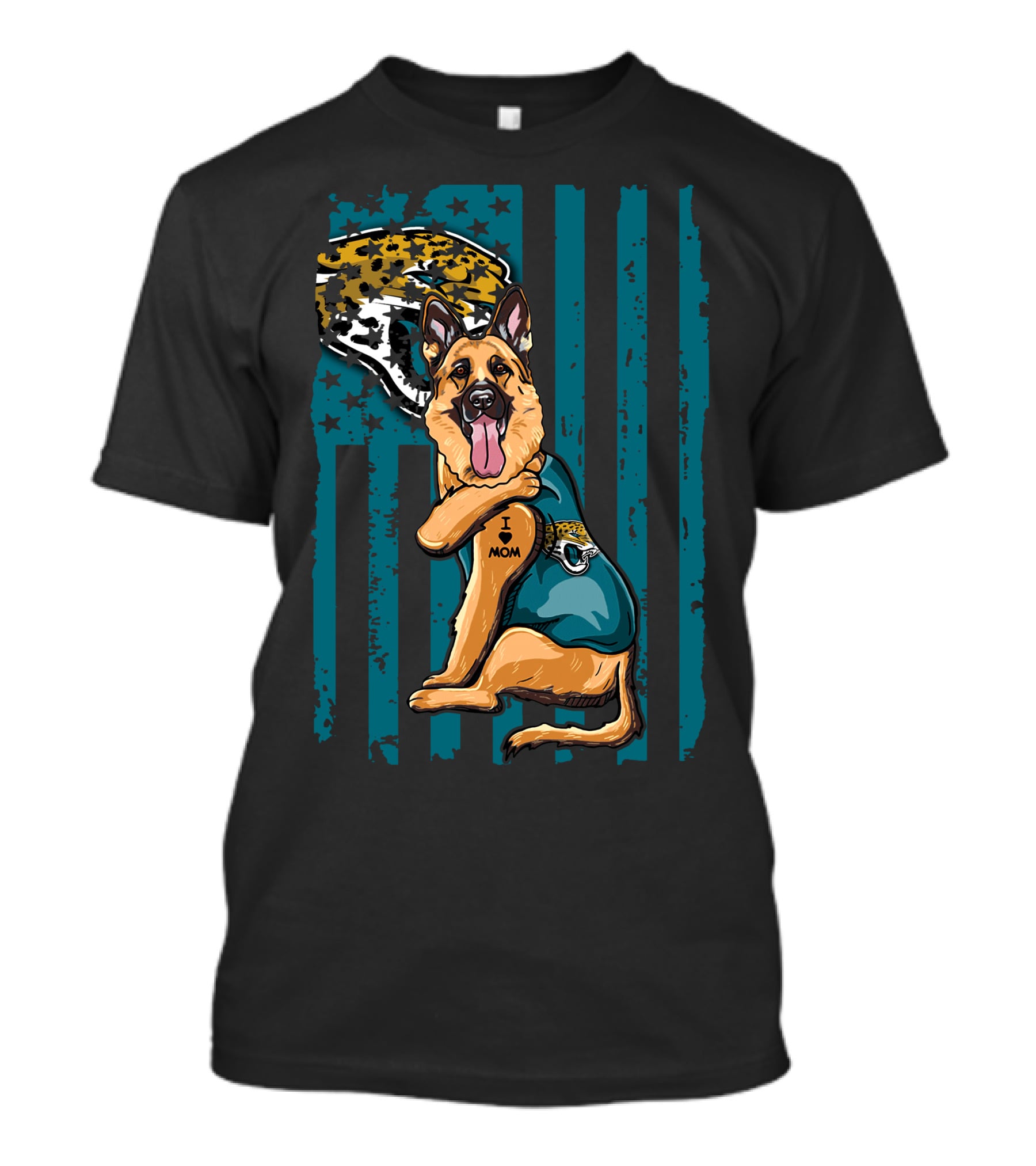 German Shepherd With Jacksonville Jaguars Tattoo And Flag Background T-Shirt
