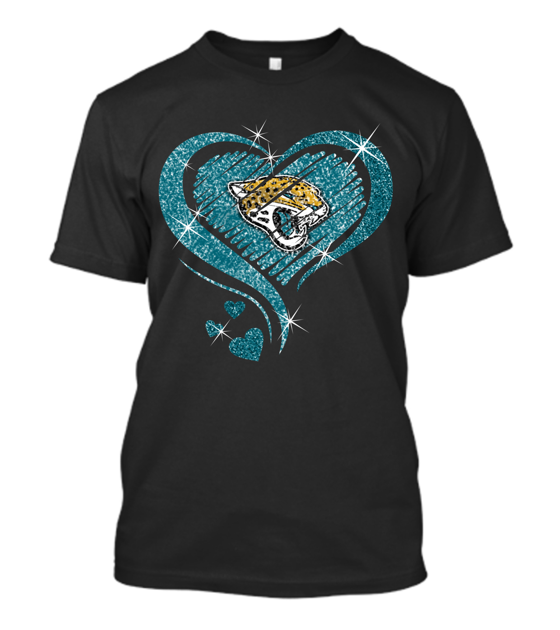 Heart Diamond Jaguars Teal Sparkle T-Shirt