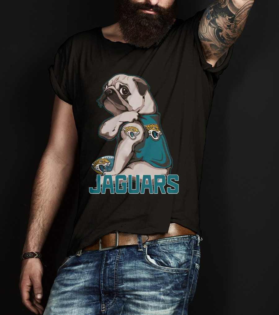 Jaguars Pug Wearing Jacksonville Logo Shirt With Team Football T-Shirt