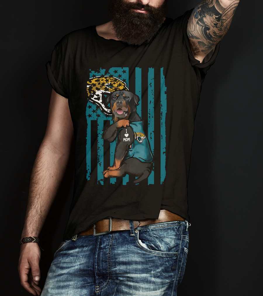 Rottweiler I Love Mom Jacksonville Jaguars Flag T-Shirt