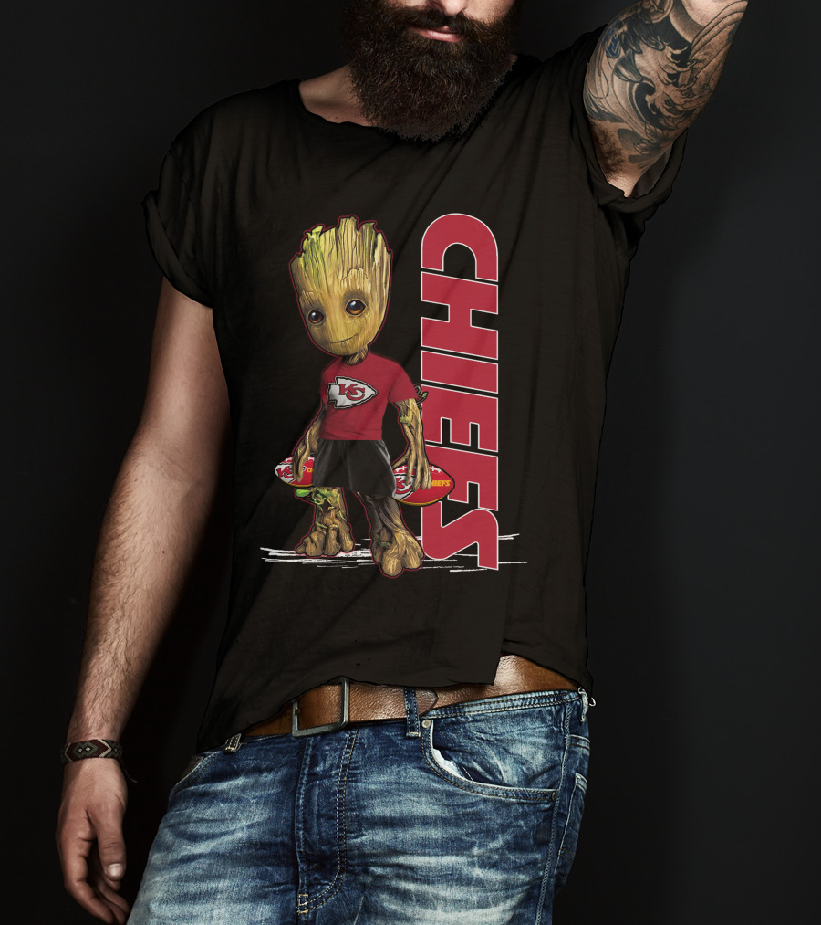 Groot Kansas City Chiefs NFL Fan Art With Chiefs T-Shirt