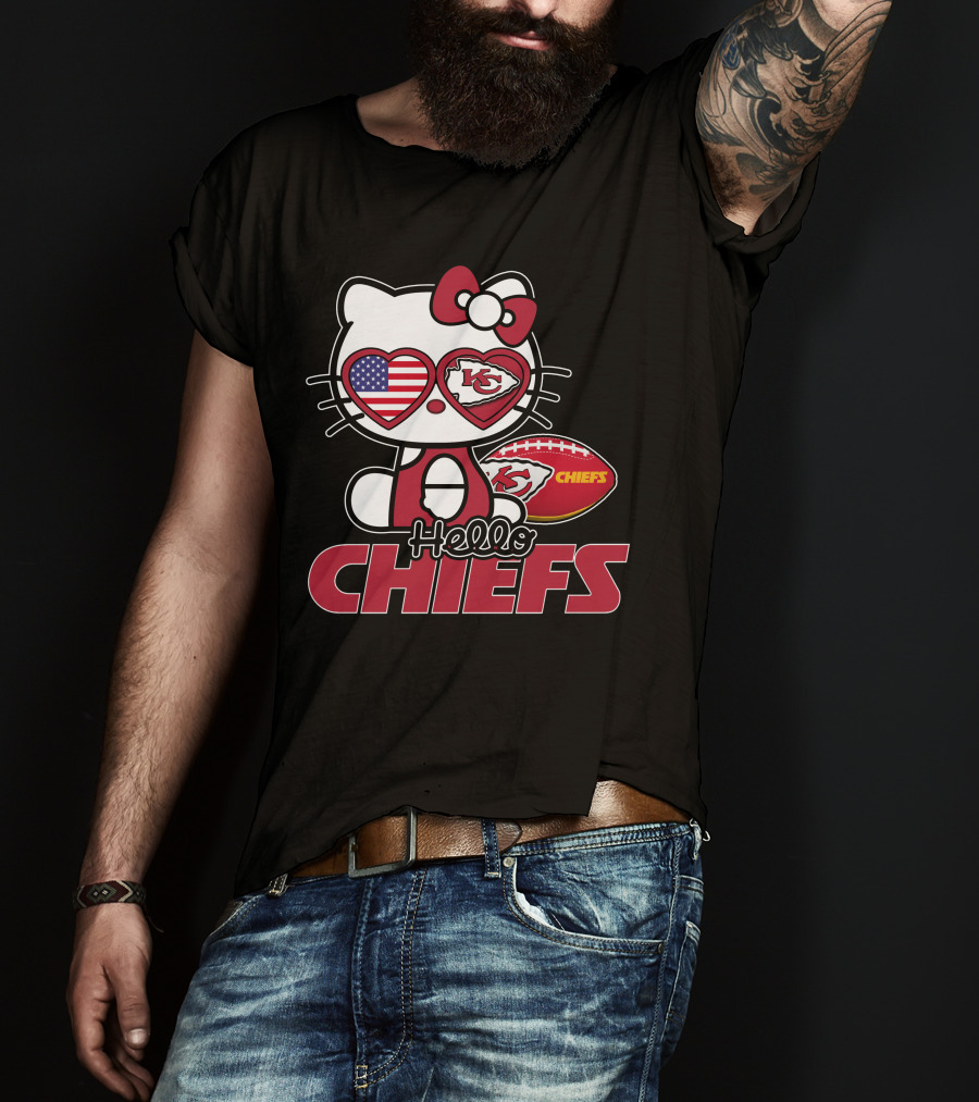 Hello Kitty Kansas City Chiefs American Flag Football Chiefs T-Shirt