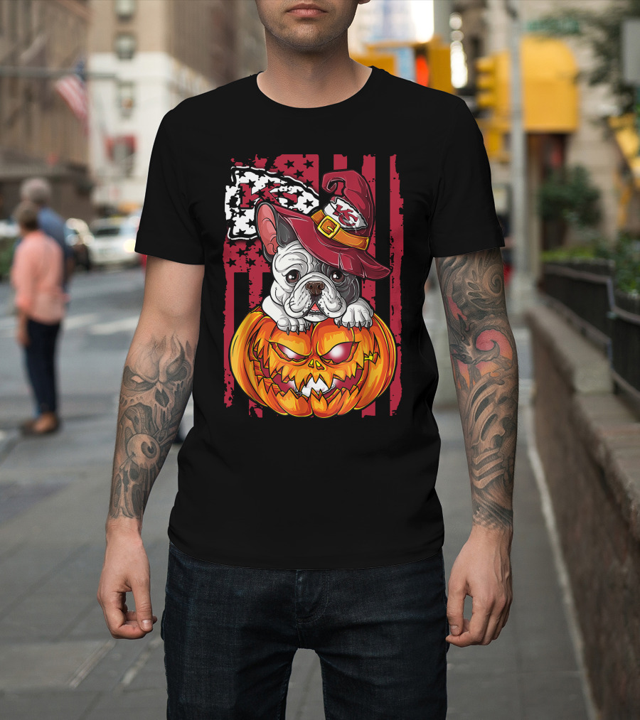 Hlw Bulldog Kansas City Chiefs Halloween Pumpkin Wizard Hat T-Shirt