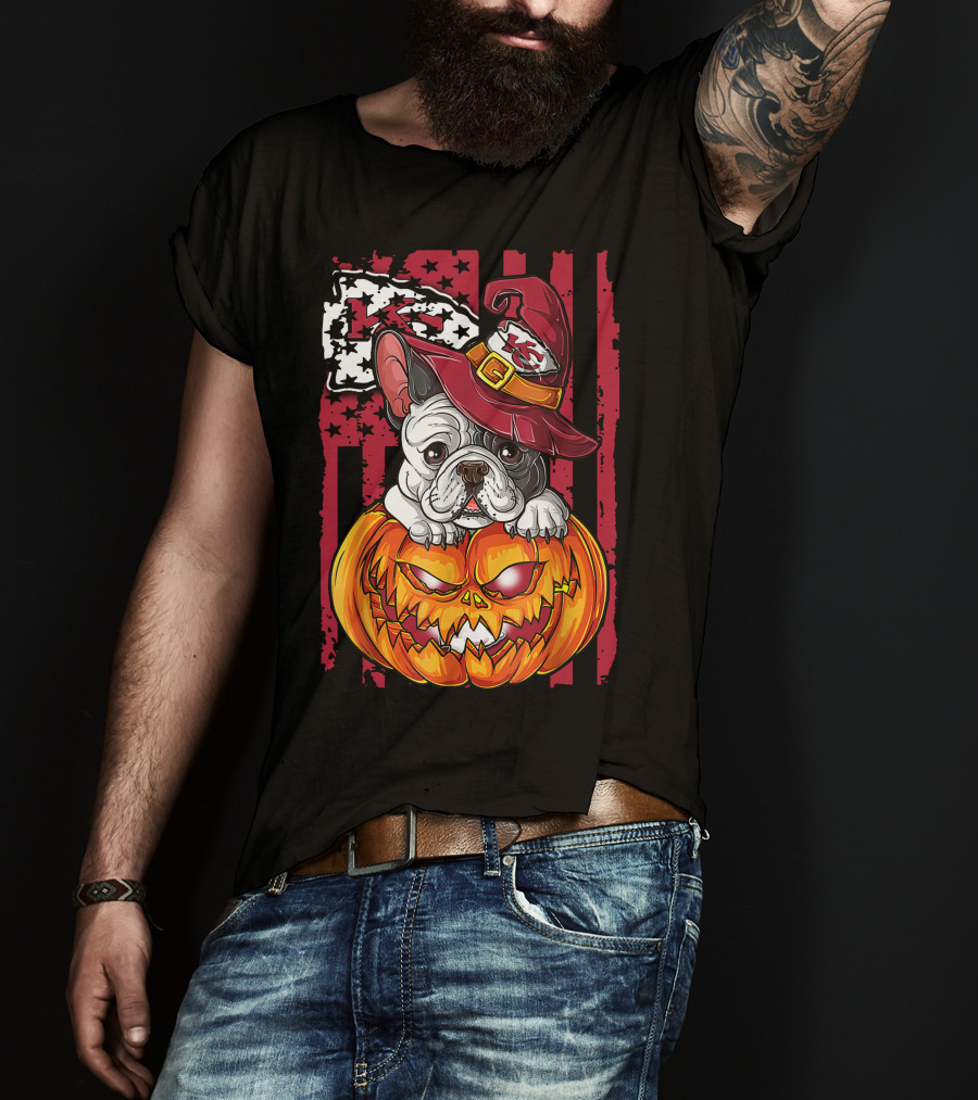 Hlw Bulldog Kansas City Chiefs Halloween Pumpkin Wizard Hat T-Shirt
