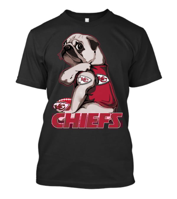 Pug KC Chiefs Football Fan Mascot T-Shirt