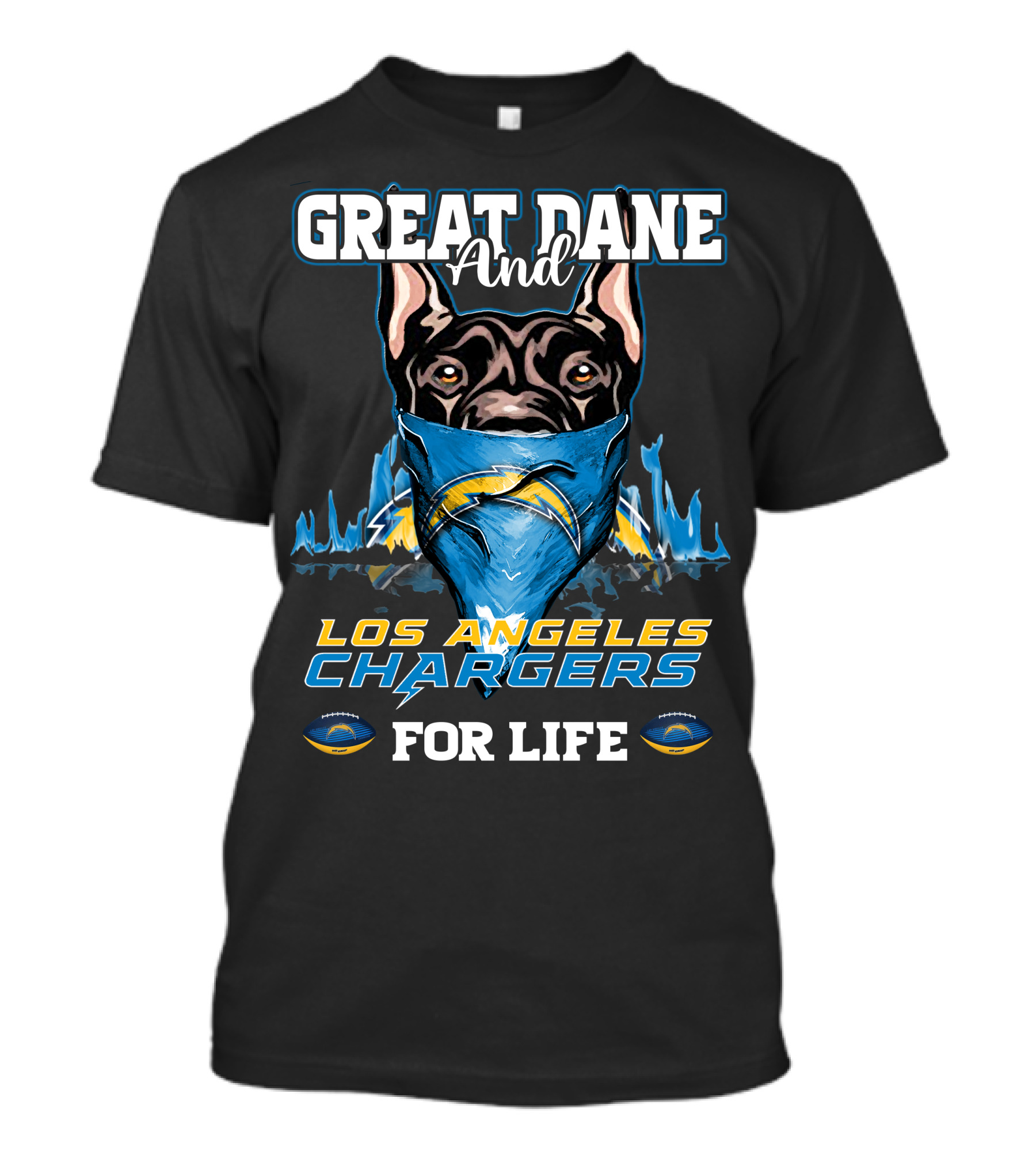 Great Dane And Los Angeles Chargers For Life T-Shirt