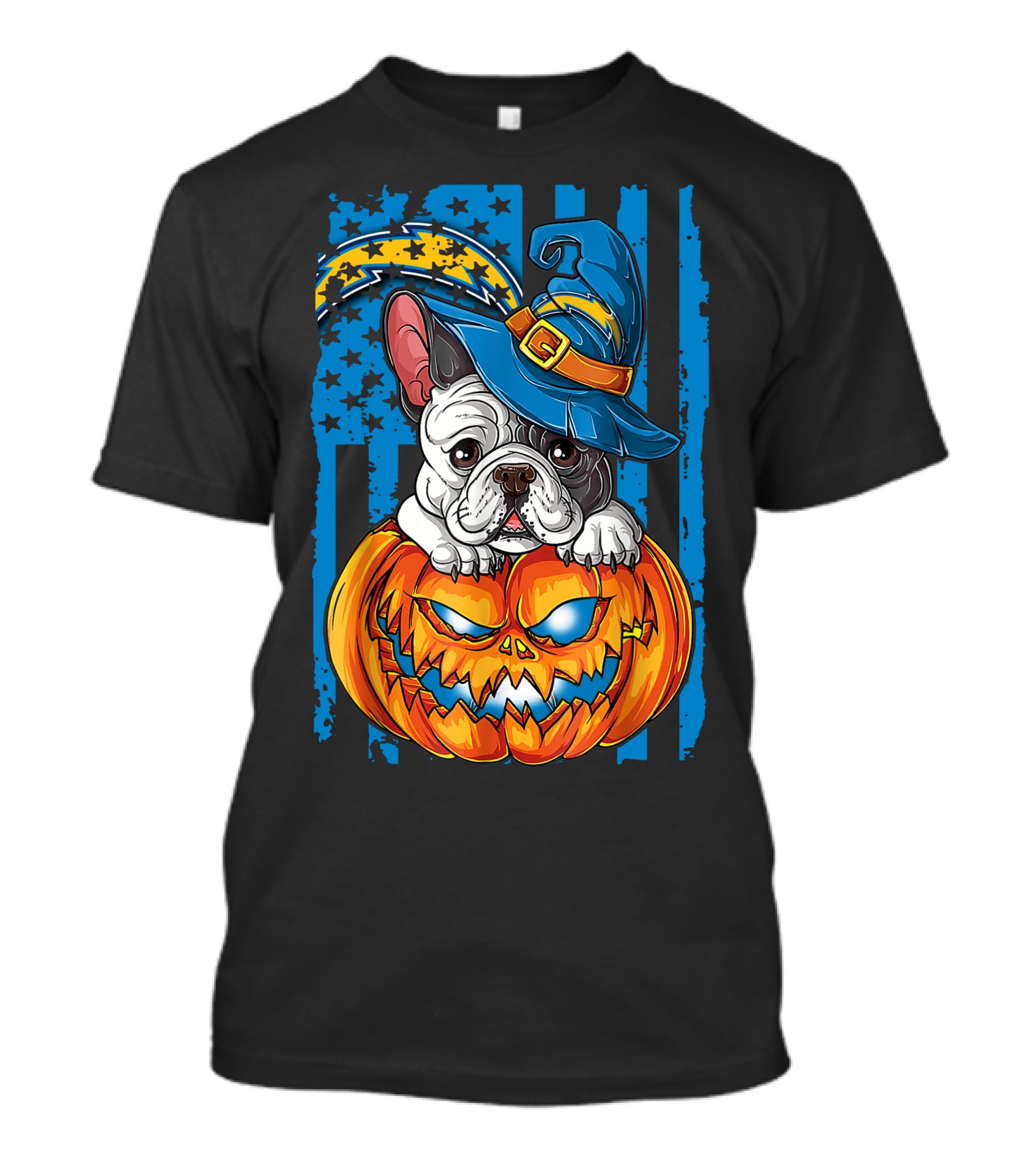 Hlw Bulldog Halloween Pumpkin Los Angeles Chargers Stars Hat T-Shirt