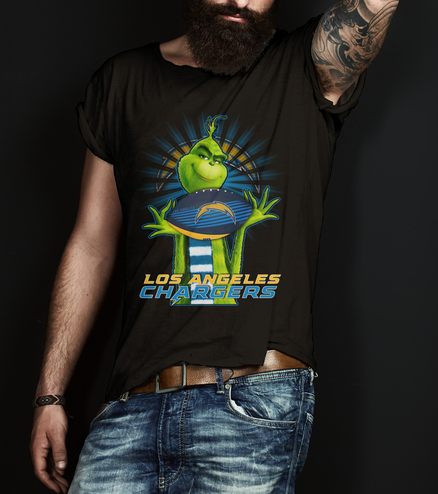 Los Angeles Chargers Grinch Holding Football T-Shirt