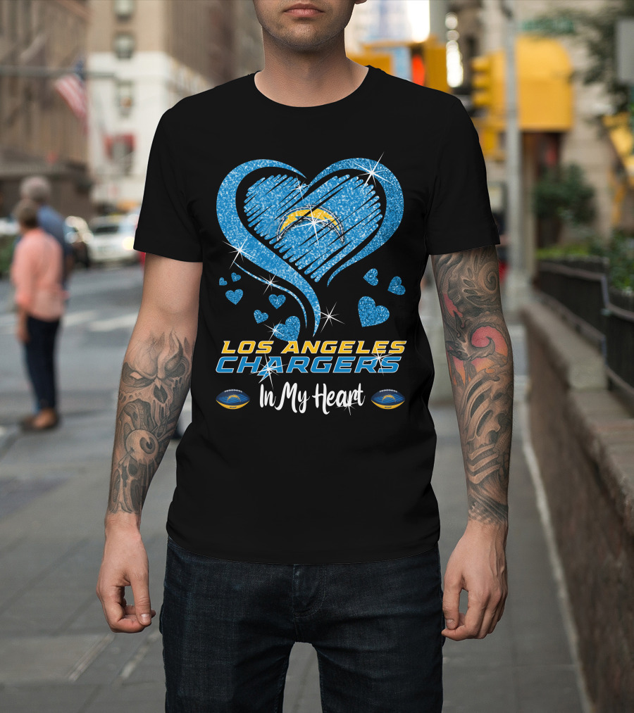 Los Angeles Chargers In My Heart Sparkling Blue Heart T-Shirt