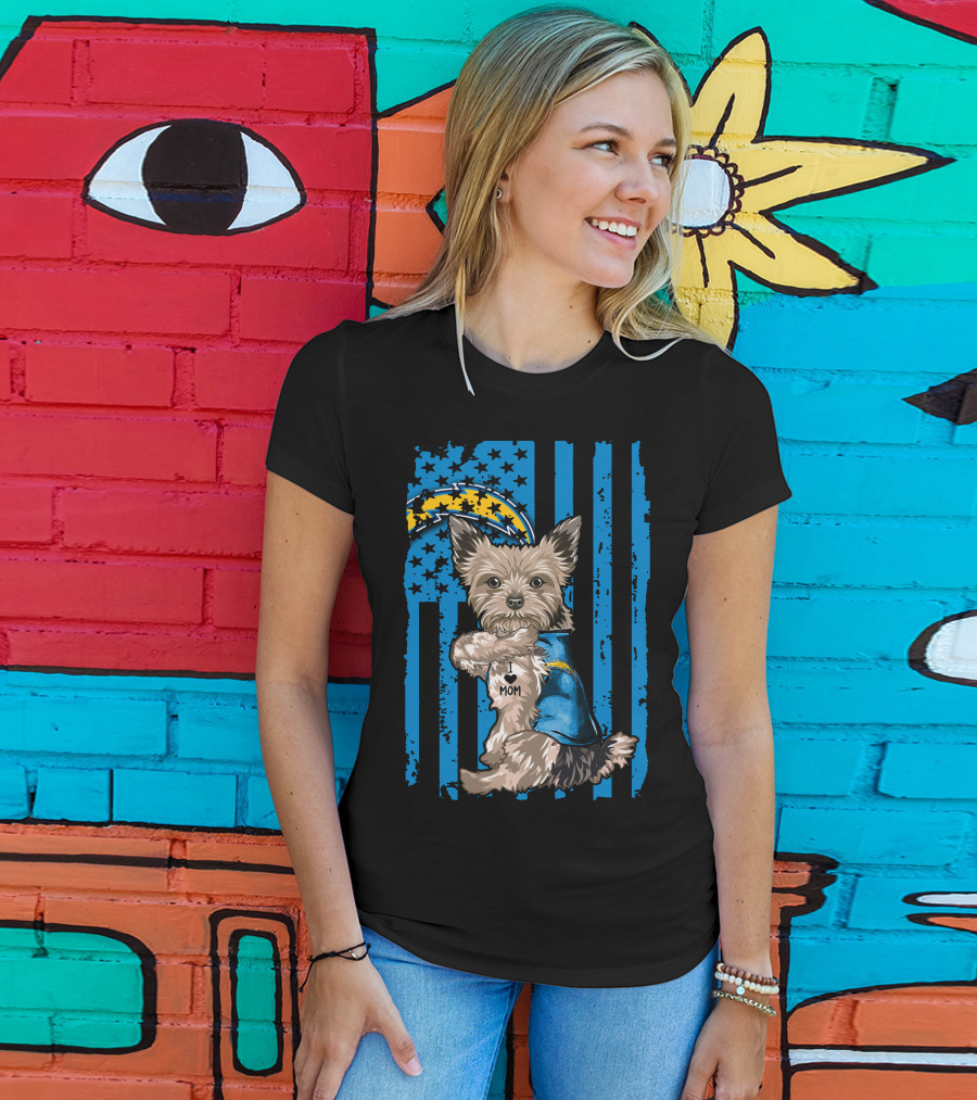 Yorkshire Terrier I Love Mom Los Angeles Chargers T-Shirt