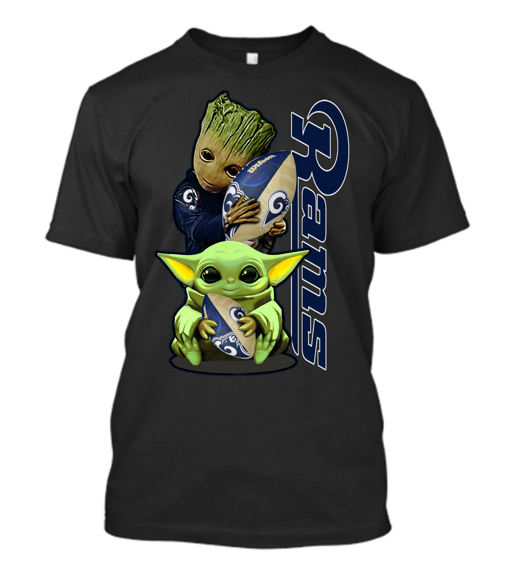 Groot And Baby Yoda With Rams Football Los Angeles Grzd T-Shirt