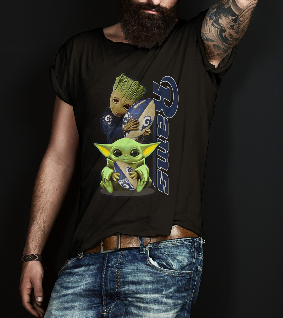 Groot And Baby Yoda With Rams Football Los Angeles Grzd T-Shirt