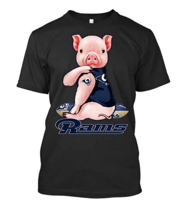 Pig In Los Angeles Rams Jersey With Football T-Shirt