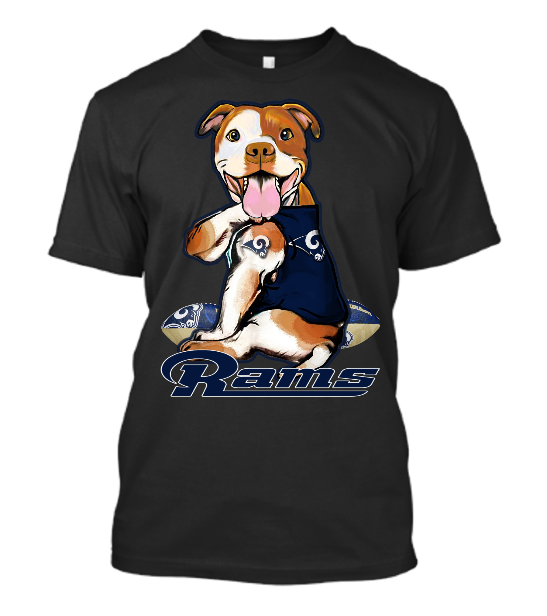 Pittbull Los Angeles Rams Cute Mascot Playful Dog Football Fan T-Shirt