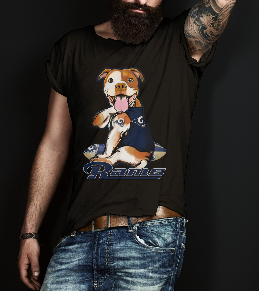Pittbull Los Angeles Rams Cute Mascot Playful Dog Football Fan T-Shirt