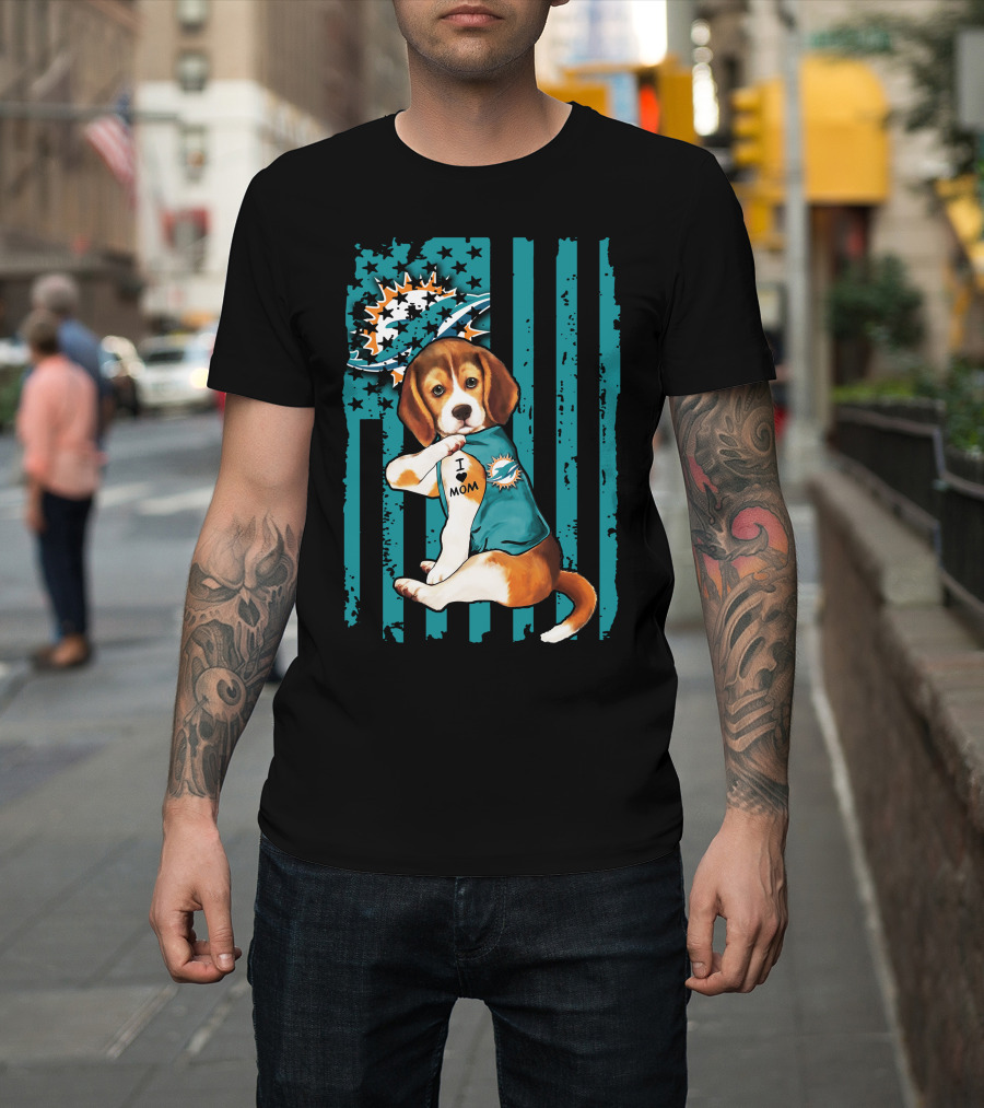 Beagle Miami Dolphins I Love Mom T-Shirt