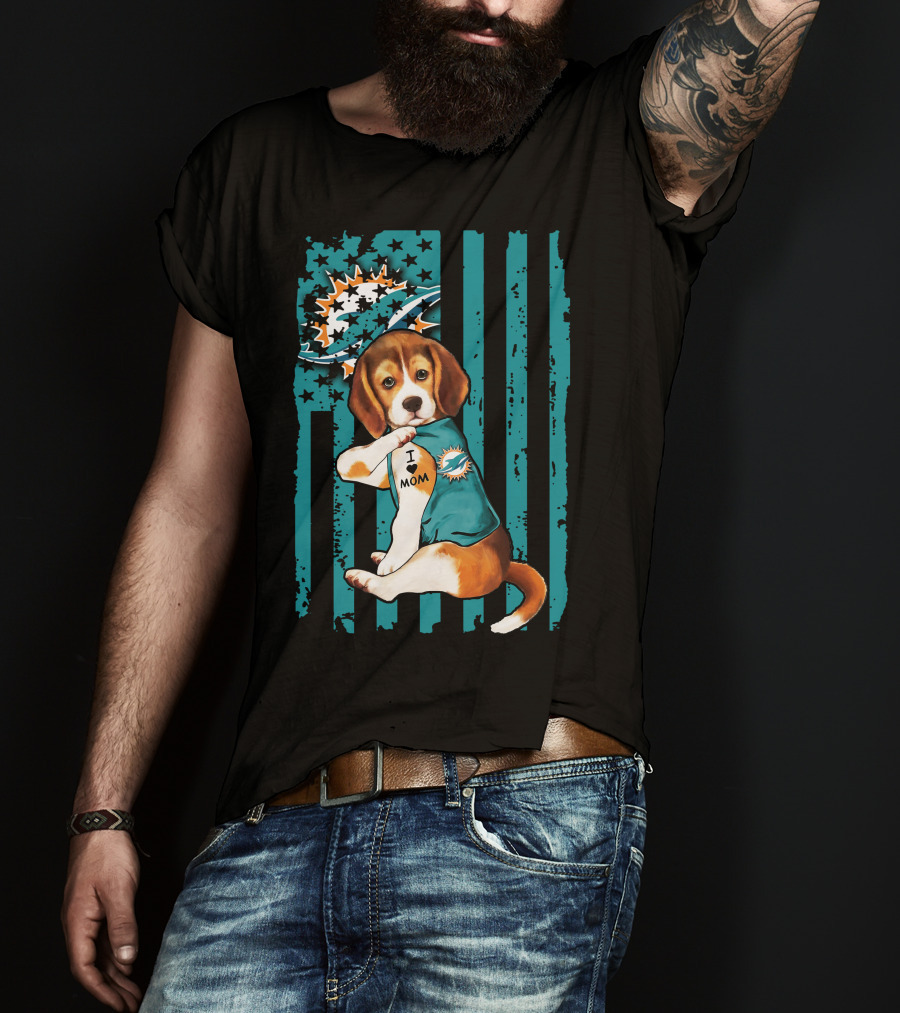 Beagle Miami Dolphins I Love Mom T-Shirt