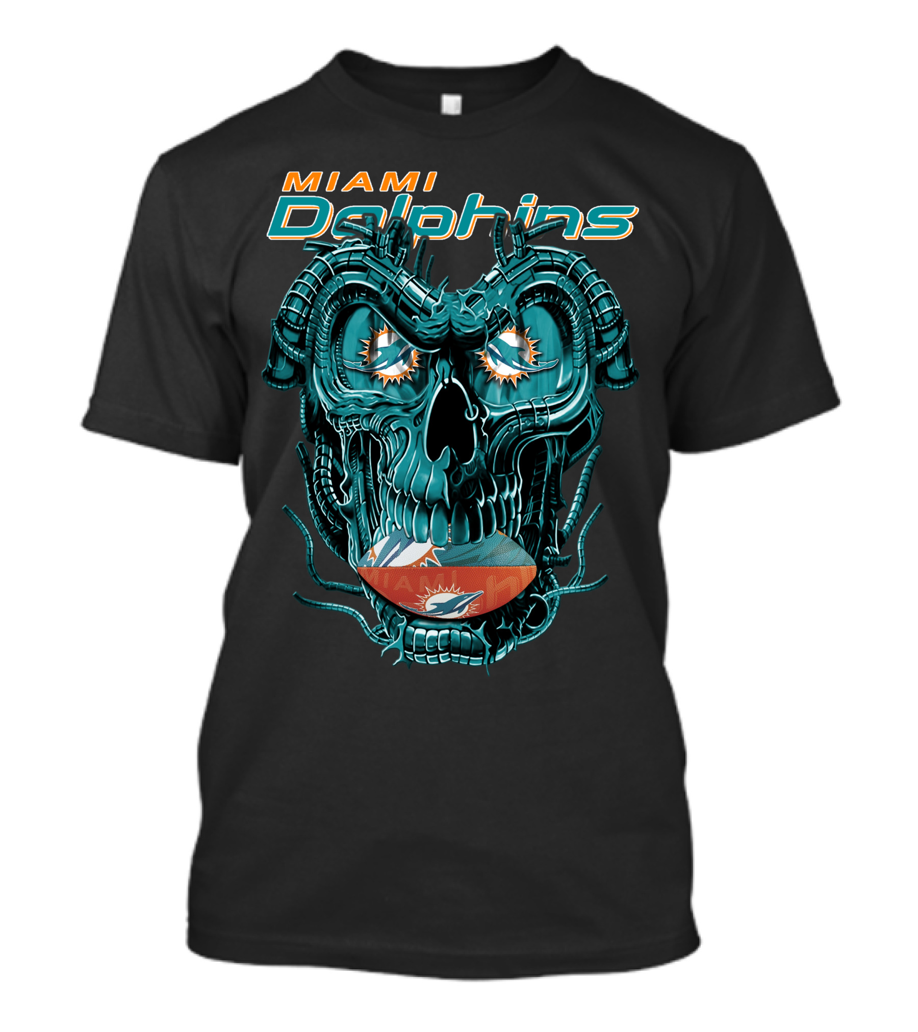 Miami Dolphins Dragonskull Fusion Football T-Shirt