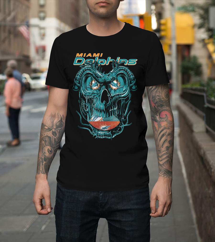 Miami Dolphins Dragonskull Fusion Football T-Shirt