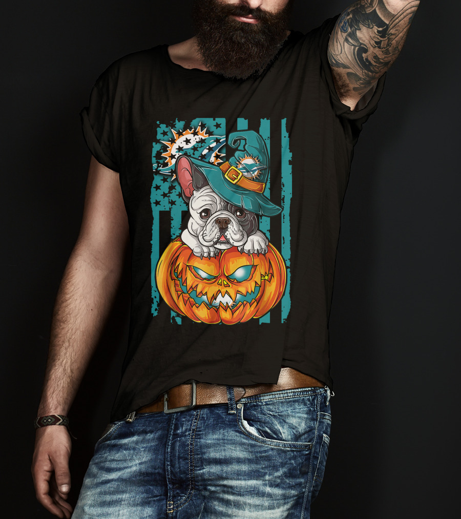 Hlw Bulldog Miami Dolphins Halloween Pumpkin Magic T-Shirt