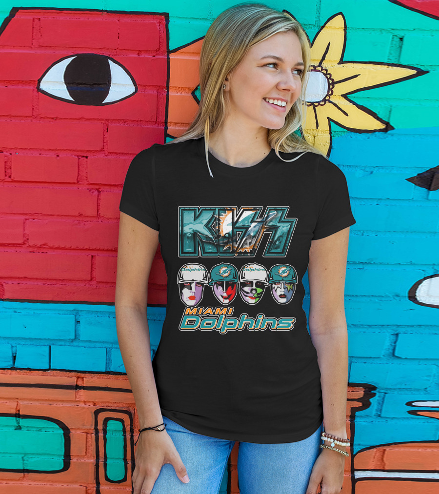 Kiss Miami Dolphins Face Paint Characters With Football Helmets T-Shirt