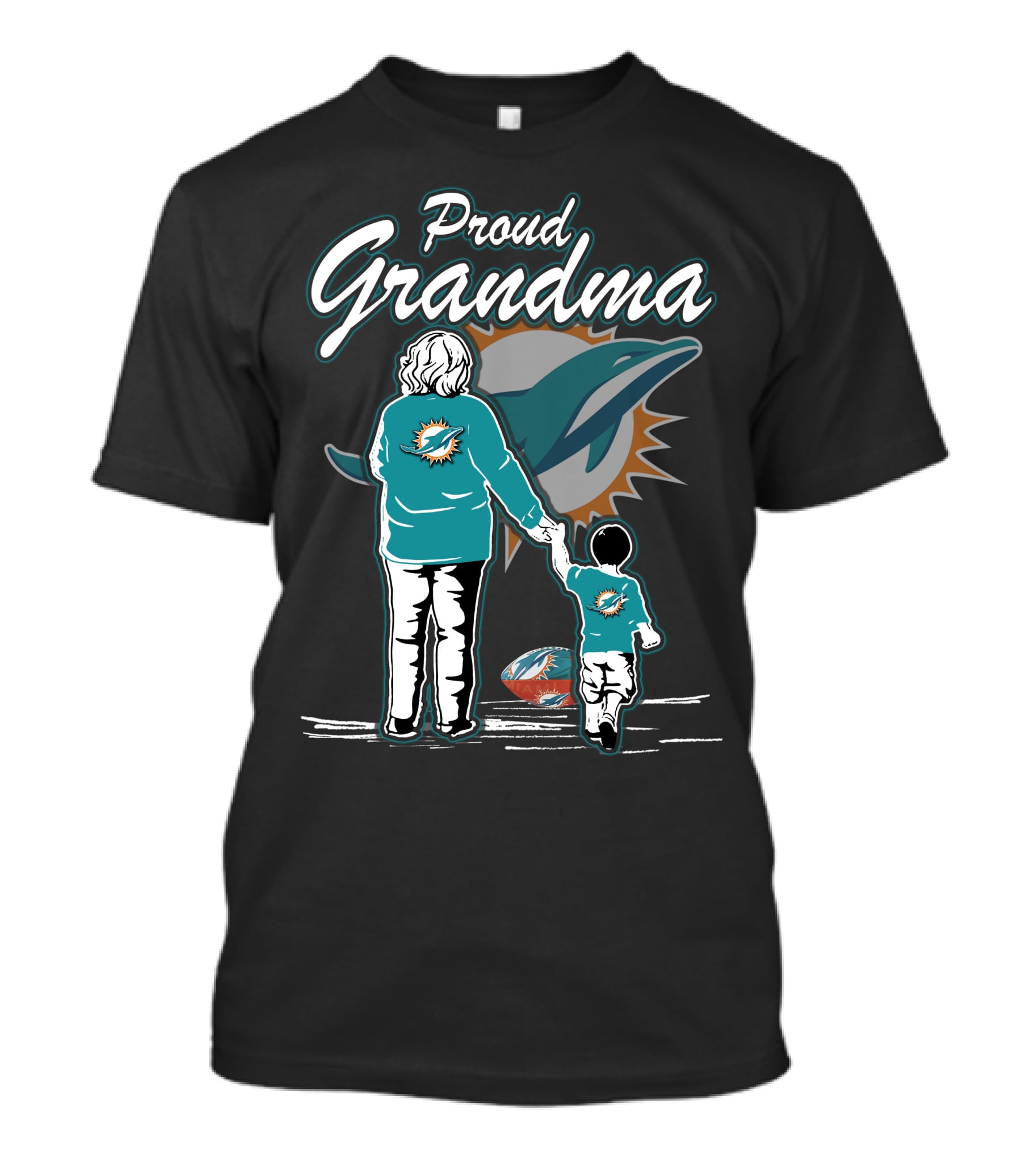 Proud Grandma Miami Dolphins Fan With Logo And Child T-Shirt