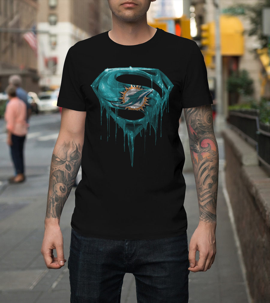 Miami Dolphins Superman Logo Dripping Effect T-Shirt