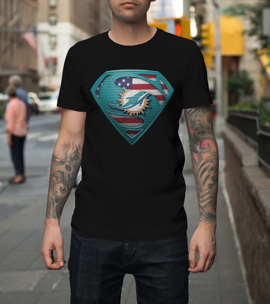 Miami Dolphins American Flag Superman T-Shirt
