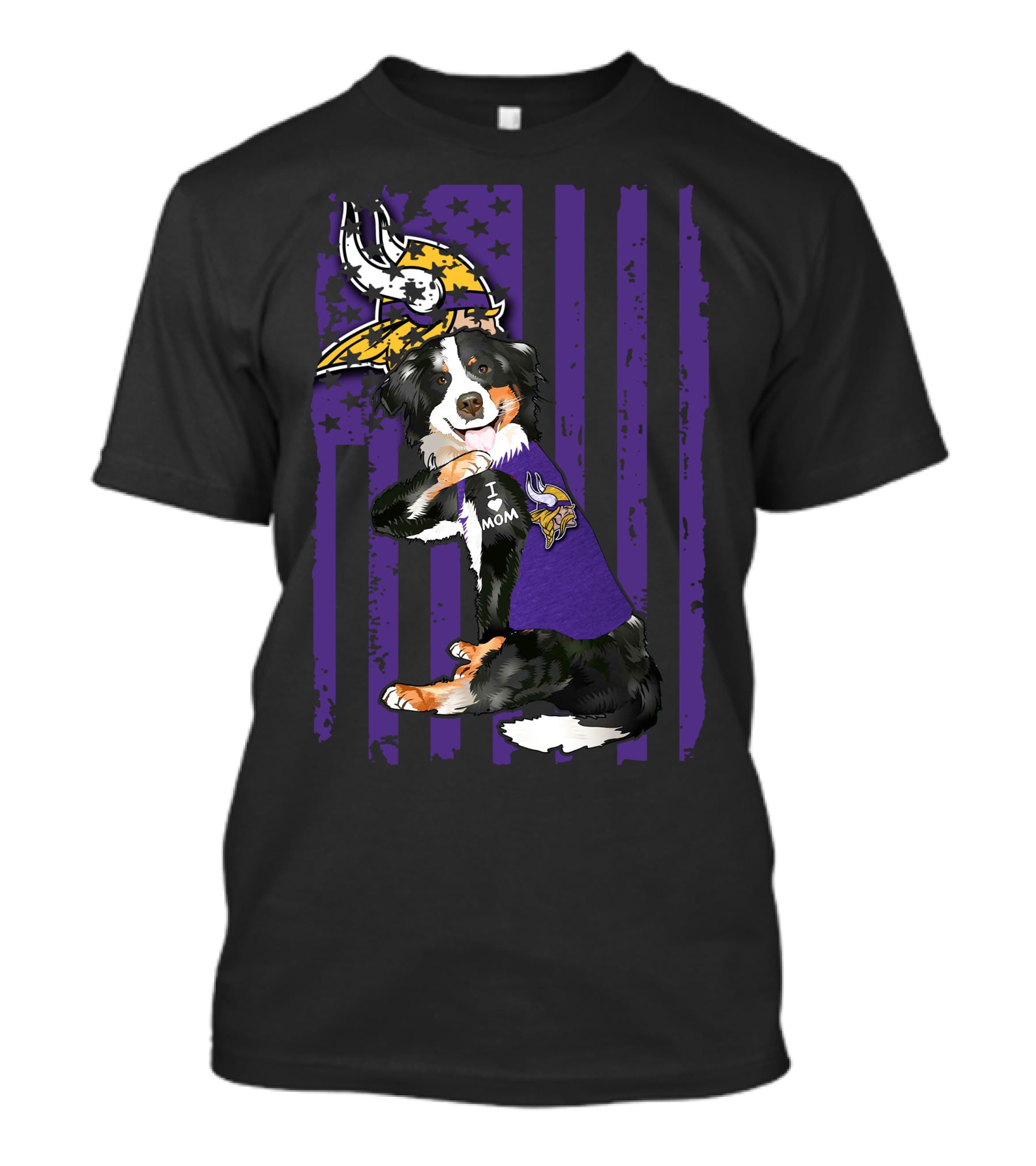 I Love Mom Border Collie With Minnesota Vikings Flag Background T-Shirt
