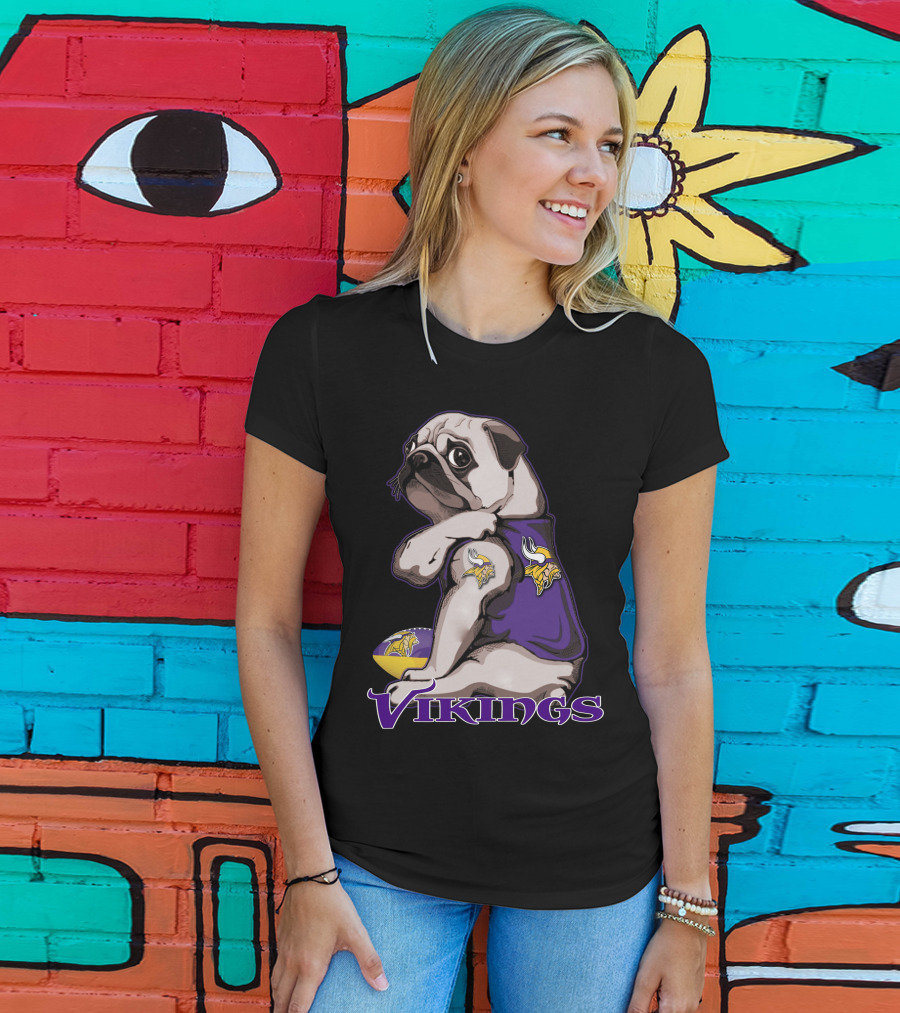 Pug Wearing Minnesota Vikings Jersey T-Shirt
