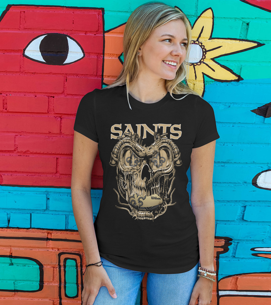Saints Dragonskull Helmet Fleur-de-Lis Wilson Football T-Shirt