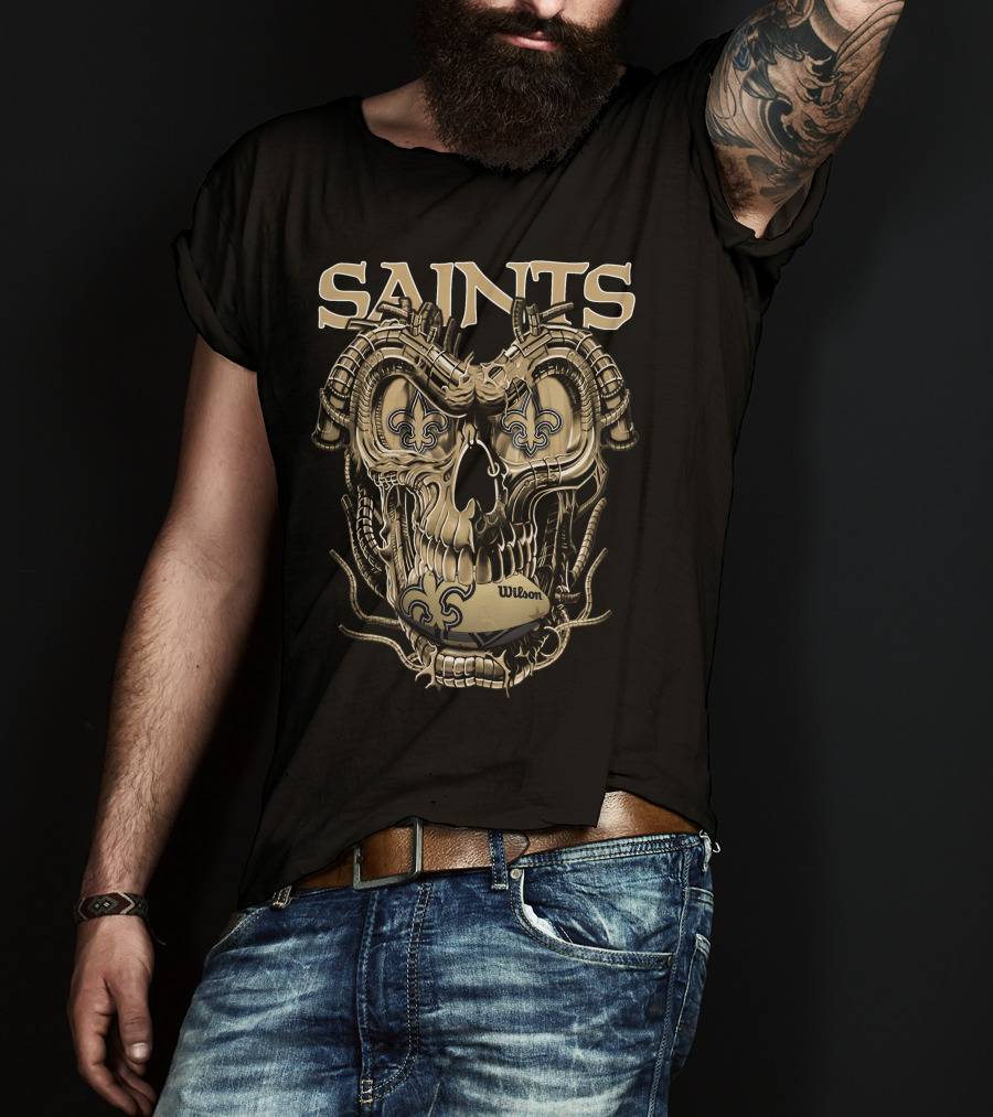 Saints Dragonskull Helmet Fleur-de-Lis Wilson Football T-Shirt
