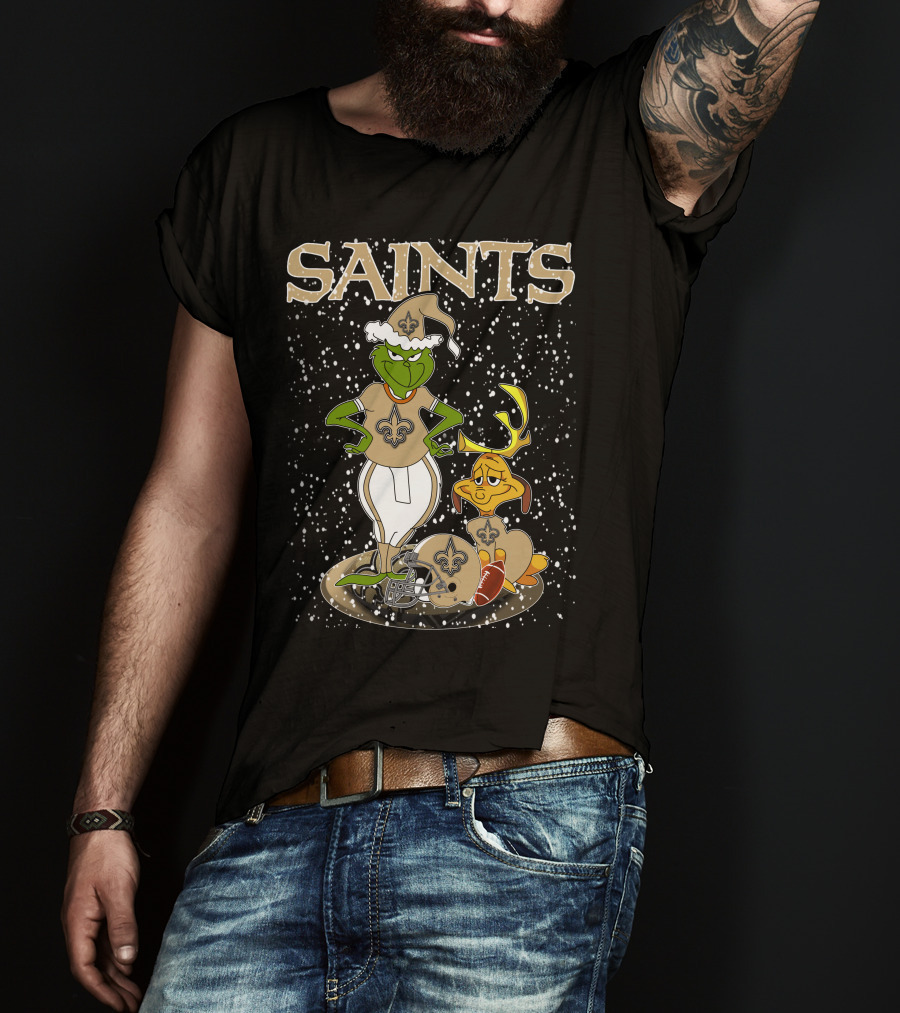 Grinchxmas New Orleans Saints Football Snowy Scene T-Shirt